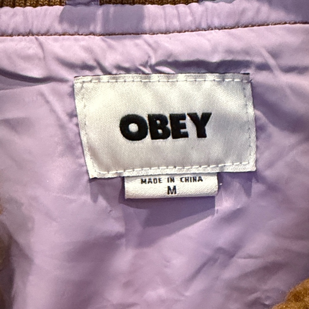 Obey Women’s Brown and Purple Patterned Puffer Jacket With Pockets! - Picture 3 of 11